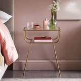 Glass Mid Mod Nightstand with Gold Framing