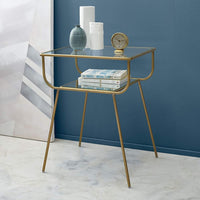 Glass Mid Mod Nightstand with Gold Framing